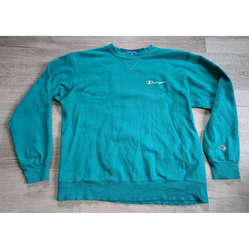 Vintage 90s Champion Turquoise Teal Crewneck Sweater Men's Size XL Made in USA